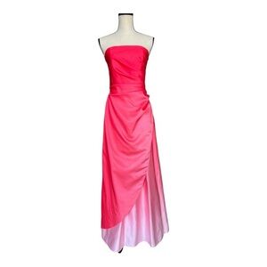 Vintage Roberta Bridal Ombre Pink Asymmetrical Ruched Strapless Dress 7/8
